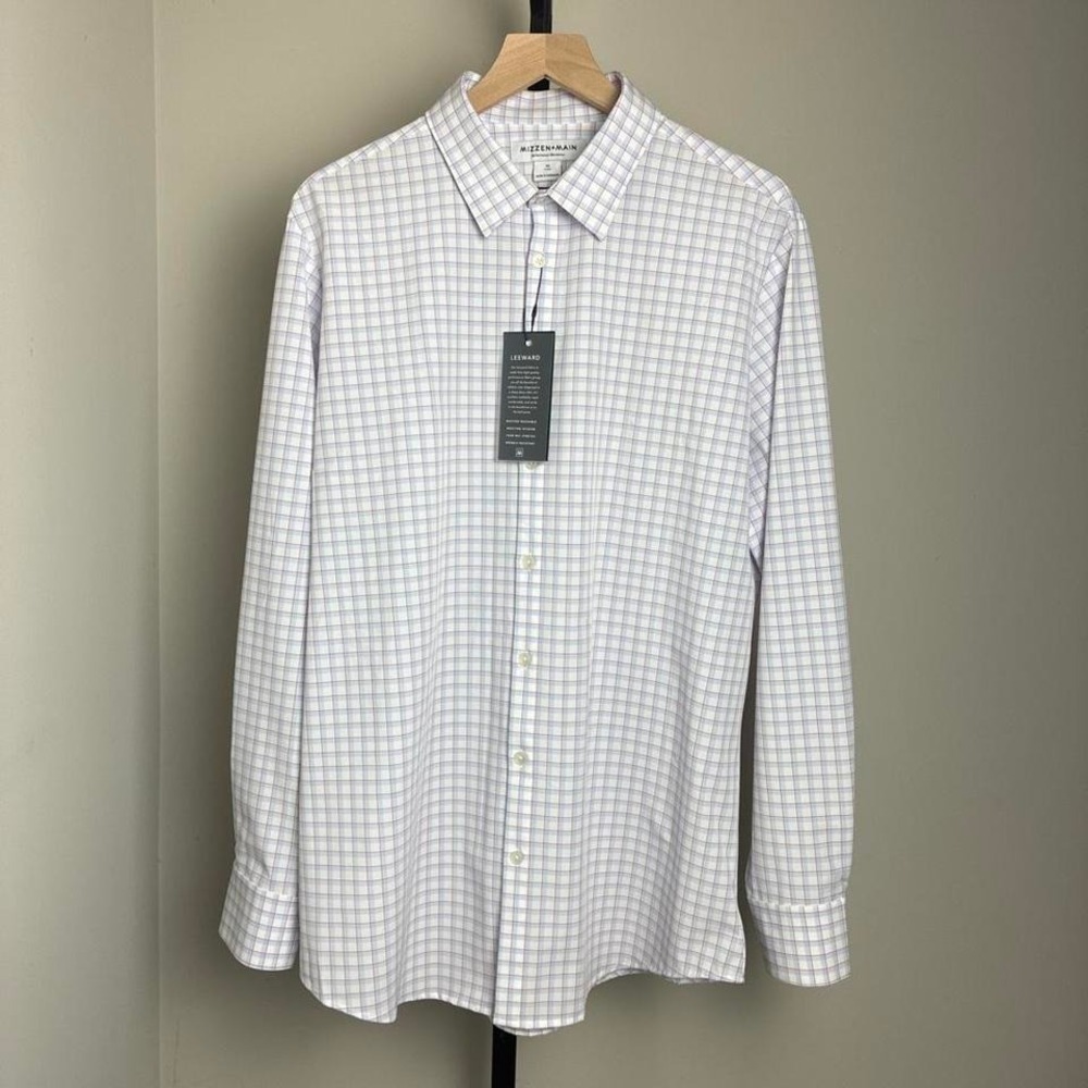 Mizzen + Main Leeward White Checkered Long Sleeve Button Down Shirt Size XL